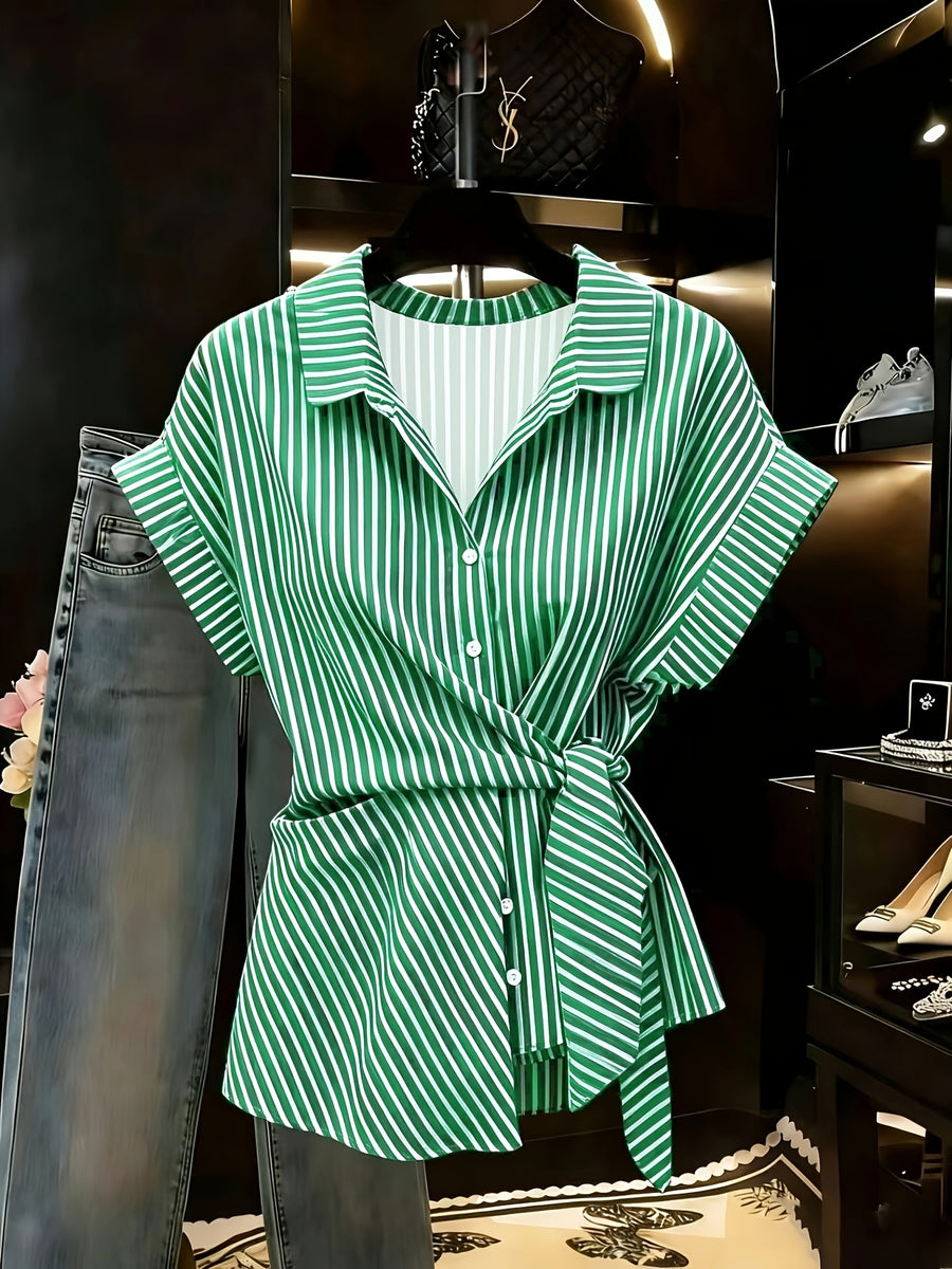DJ260318331 Women's Elegant Casual Striped Shirt - Green