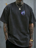 Warner Bros Official, 1pc, 100% Cotton Washed Vintage Distressed Short-Sleeve T-Shirt, American-Style Torn Paper Scratch Cyberpunk Cool Duck Streetwear Trend Top, Double-Sided Front and Back Print, Men's Casual Comfortable Versatile Loose Summer - Black