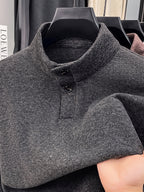 Men's Floral Yarn Stand Collar Long Sleeve Top, Multi-Color Options for Autumn, Half-Button Pullover Base Layer, Fine, Skin-Friendly, and Comfortable Fabric, Suitable for Business Commuting and Business Trips, Loose and Casual Men's Wear for Fishing - Dark Gray