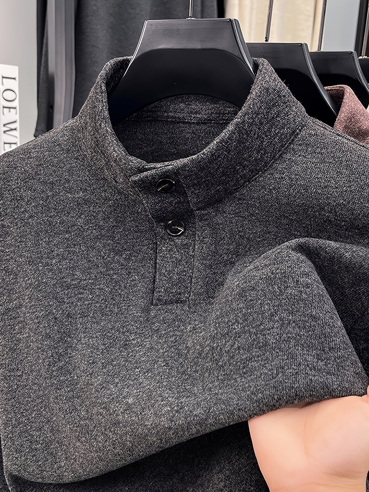 Men's Floral Yarn Stand Collar Long Sleeve Top, Multi-Color Options for Autumn, Half-Button Pullover Base Layer, Fine, Skin-Friendly, and Comfortable Fabric, Suitable for Business Commuting and Business Trips, Loose and Casual Men's Wear for Fishing - Dark Gray