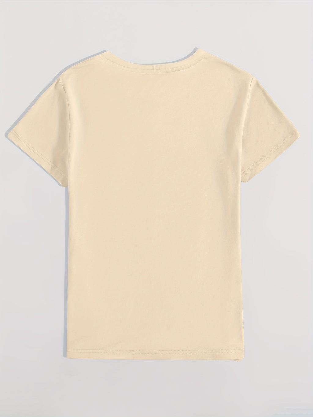 Women's Casual Short Sleeved T-shirt - M Letter Pattern Print, Regular Round Neck Top, Suitable for All Seasons, Women's Clothing - Apricot