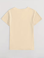 Women's Casual Short Sleeved T-shirt - M Letter Pattern Print, Regular Round Neck Top, Suitable for All Seasons, Women's Clothing - Apricot