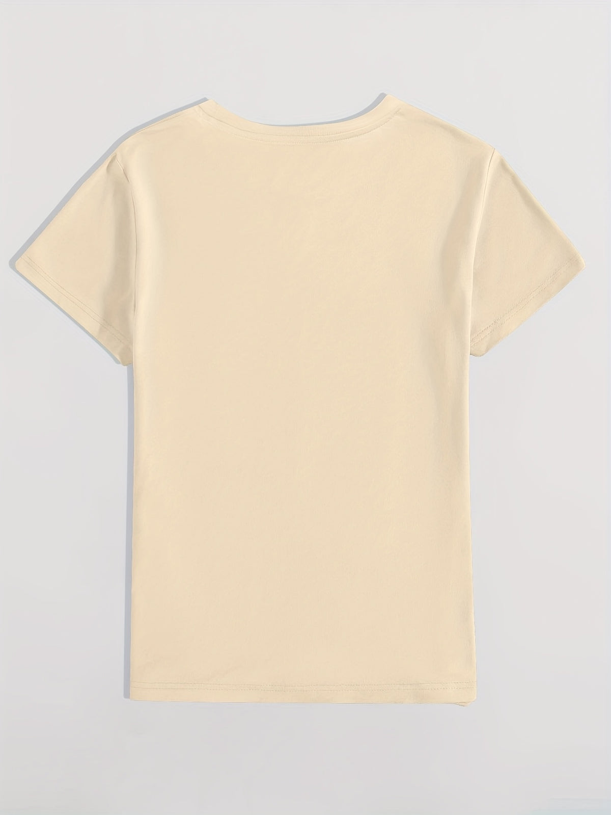 Women's Casual Short Sleeved T-shirt - M Letter Pattern Print, Regular Round Neck Top, Suitable for All Seasons, Women's Clothing - Apricot