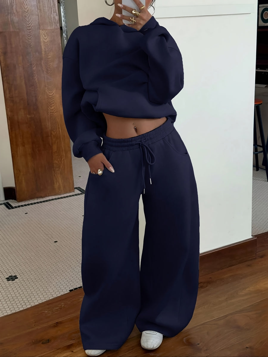Women'S Fall Winter Athletic Sweatshirt And Long Pants Set, Top Loose Hooded Design, Bottom Loose Athletic Pants with Elastic Drawstring Waistband, Suitable for Outdoor Running, Gym Training, And Casual Home Wear, Comfortable And Non-Restrictive - Navy Color