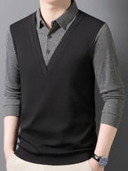 New Spring And Autumn Square-Neck Pullover for Men, a Business Casual Top for Middle-Aged Dads, Skin-Friendly And Comfortable, Made of Soft Fabric, Regular Fit Clothing 1119 - Black