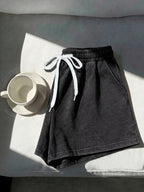 Solid Color Soft and Fluffy Fabric Women's Casual Drawstring Shorts - Deep Grey