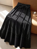 Women's High-waist Striped Bow Elegant Dress, Suitable for Vacations, Parties, Birthdays, Wedding Guests, Easter, Carnivals, Christmas, Holiday Celebrations, Casual Wear, Commuting, and Social Occasions - Black