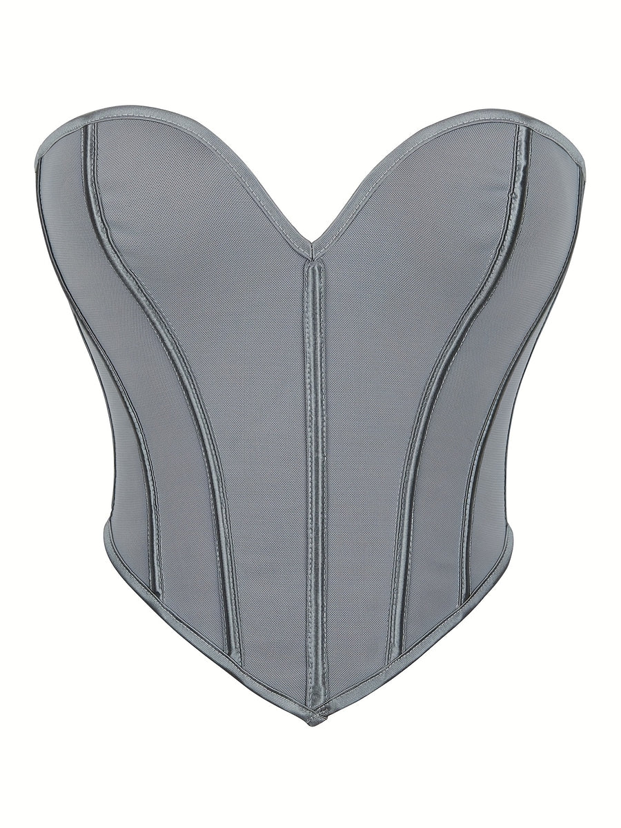 Sexy Women's Strapless Mesh Top, Breathable Double-Layer Frosted Texture, Women's Sexy Court-Style Corset Top - Grey