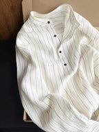 Men's Stand Collar Linen Comfort Casual Long Sleeve Shirt - White