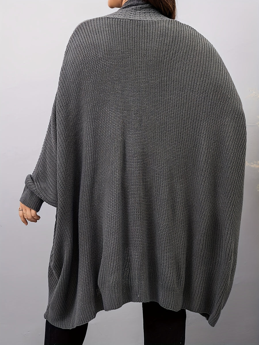 Plus Size, Plus Size Women's Batwing Sleeve Solid Open Front Cardigan - Grey