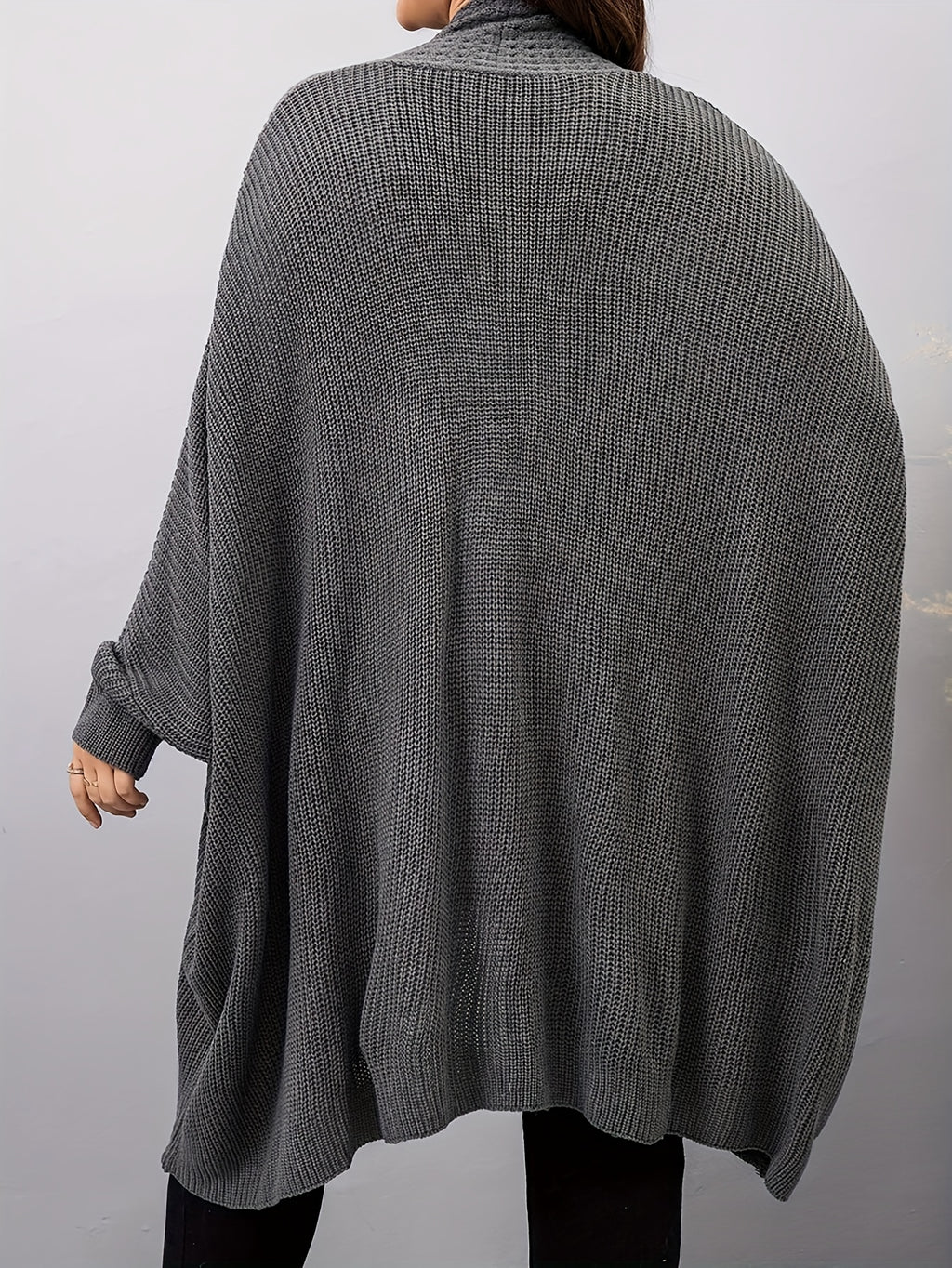 Plus Size, Plus Size Women's Batwing Sleeve Solid Open Front Cardigan - Grey