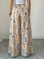 Elegant Printed A-line Skirt-pants for Women, Suitable for Spring and Summer Outings, Vacations, and Commuting - Apricot