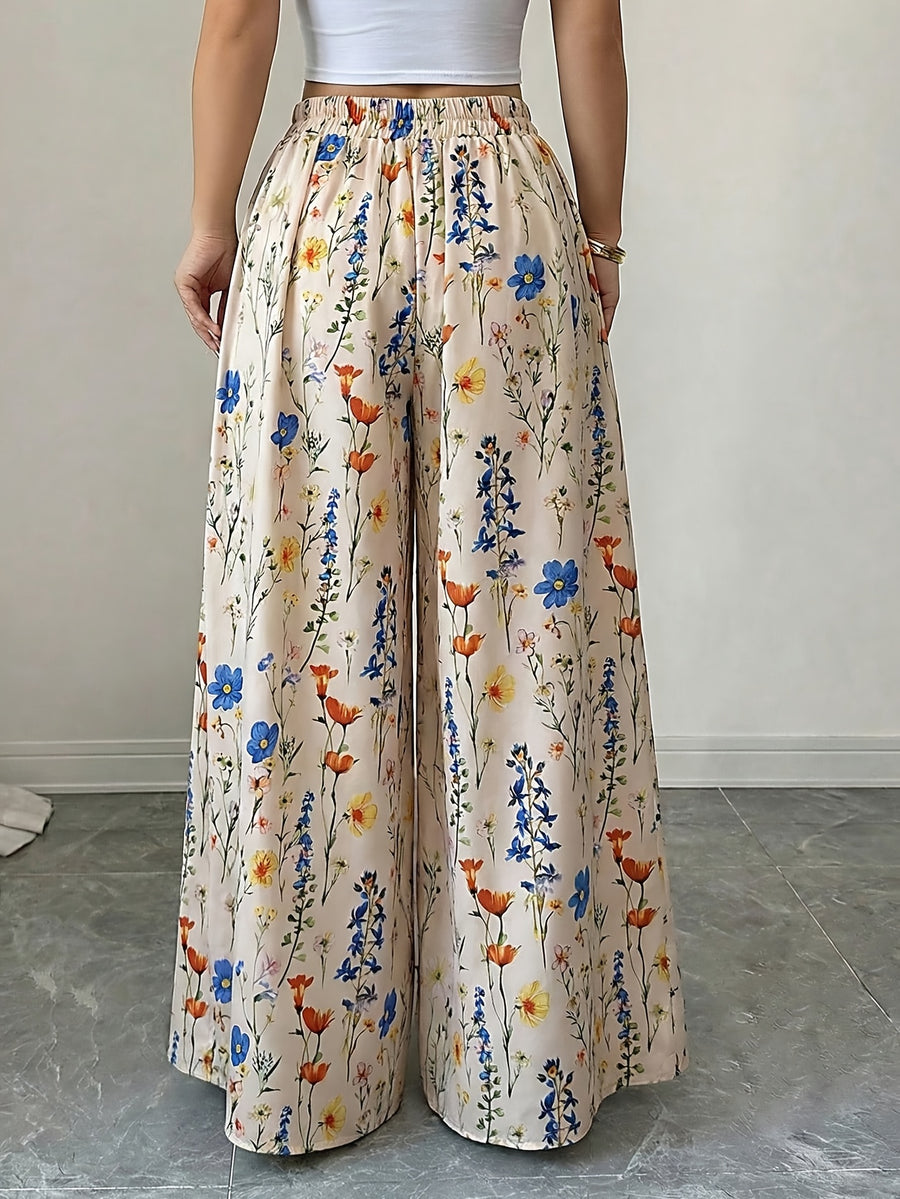 Elegant Printed A-line Skirt-pants for Women, Suitable for Spring and Summer Outings, Vacations, and Commuting - Apricot