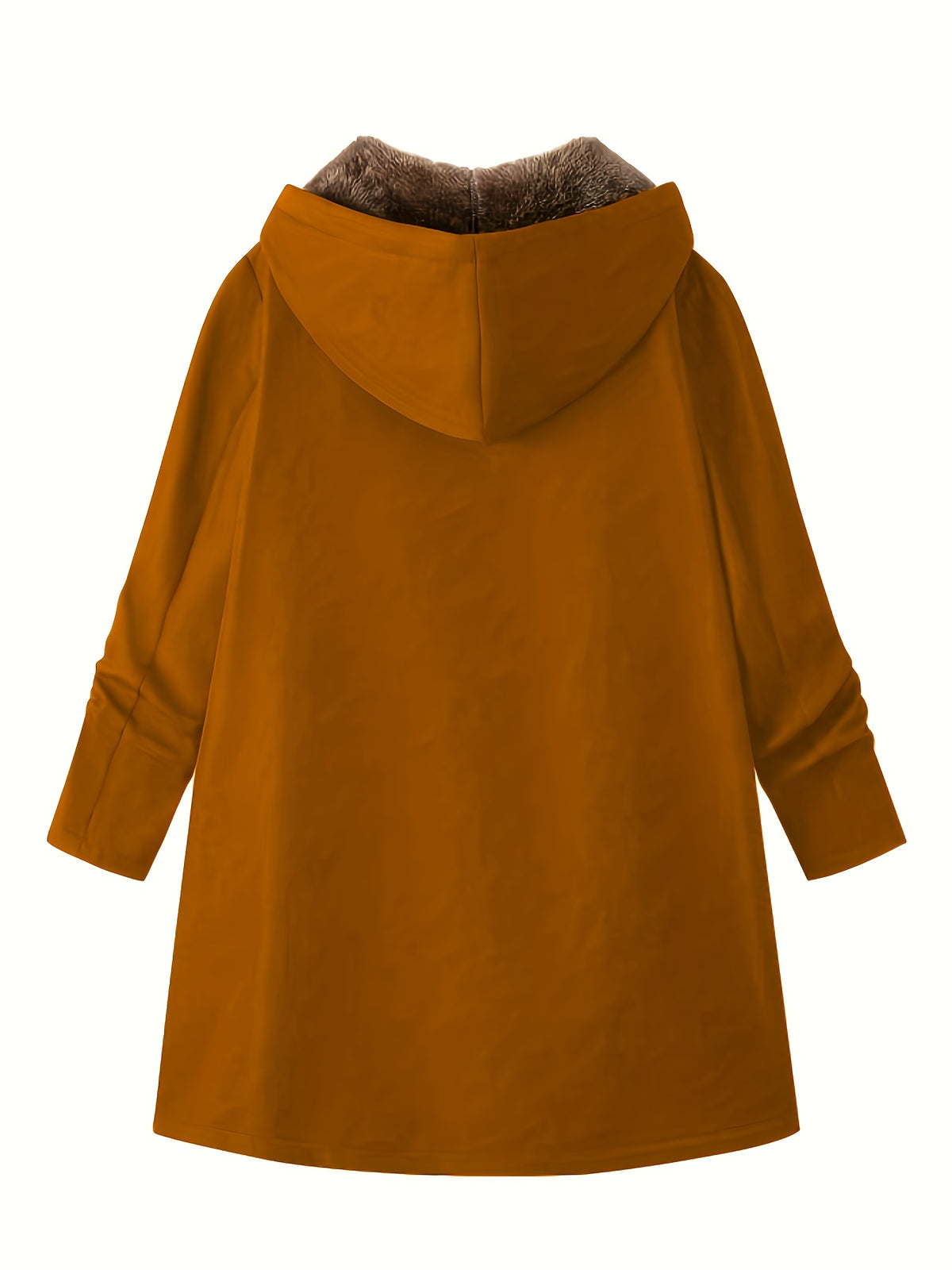 Solid Color Thermal Lined Hooded Jacket for Autumn/Winter Warmth and Casual Wear - Bronze