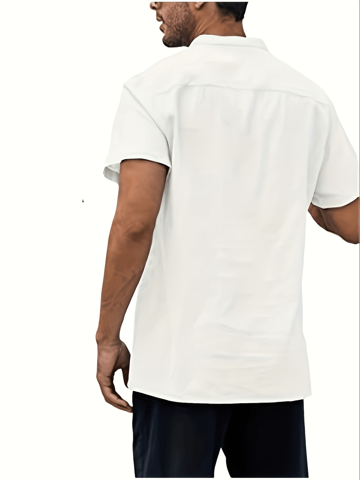 Men'S Summer Henley Collar Short Sleeve T-Shirt, Stand-Up Collar Casual Top, Breathable Linen, for Pool Parties, Beach Vacations, Ideal Choice for Beachwear Gifts - White