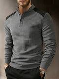 Men's Autumn Stand Collar Button-Up Polo Shirt - Textured Button-Front Placket & Half-Door Collar, Long Sleeve Suitable for Daily Wear, Casual Button-Polo for Weekend Outfits, Gift for Boyfriend/Husband, Hand Washable (Regular Fit) - Dark Gray