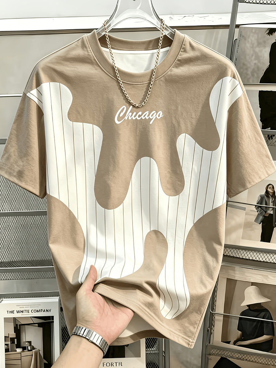 Men's Chicago-Themed T-Shirt with Iconic Chicago Lettering Print & Color-Block Stripe Design - Breathable Crewneck Short Sleeve Top, Machine Washable Durable Suitable for Teens & Adults, Casual Streetwear Gift Apparel for Chicago Outfits - Mixed Color 2