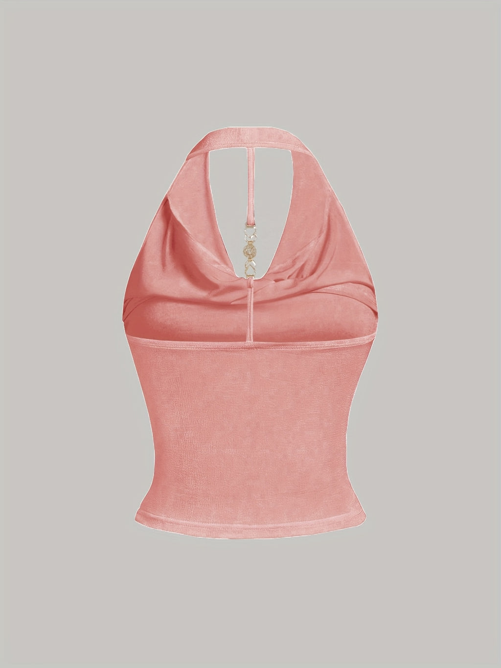 White Halter Neck Strapless Tank Top, Women's Solid Color Sexy Sleeveless Outerwear Top - pink color