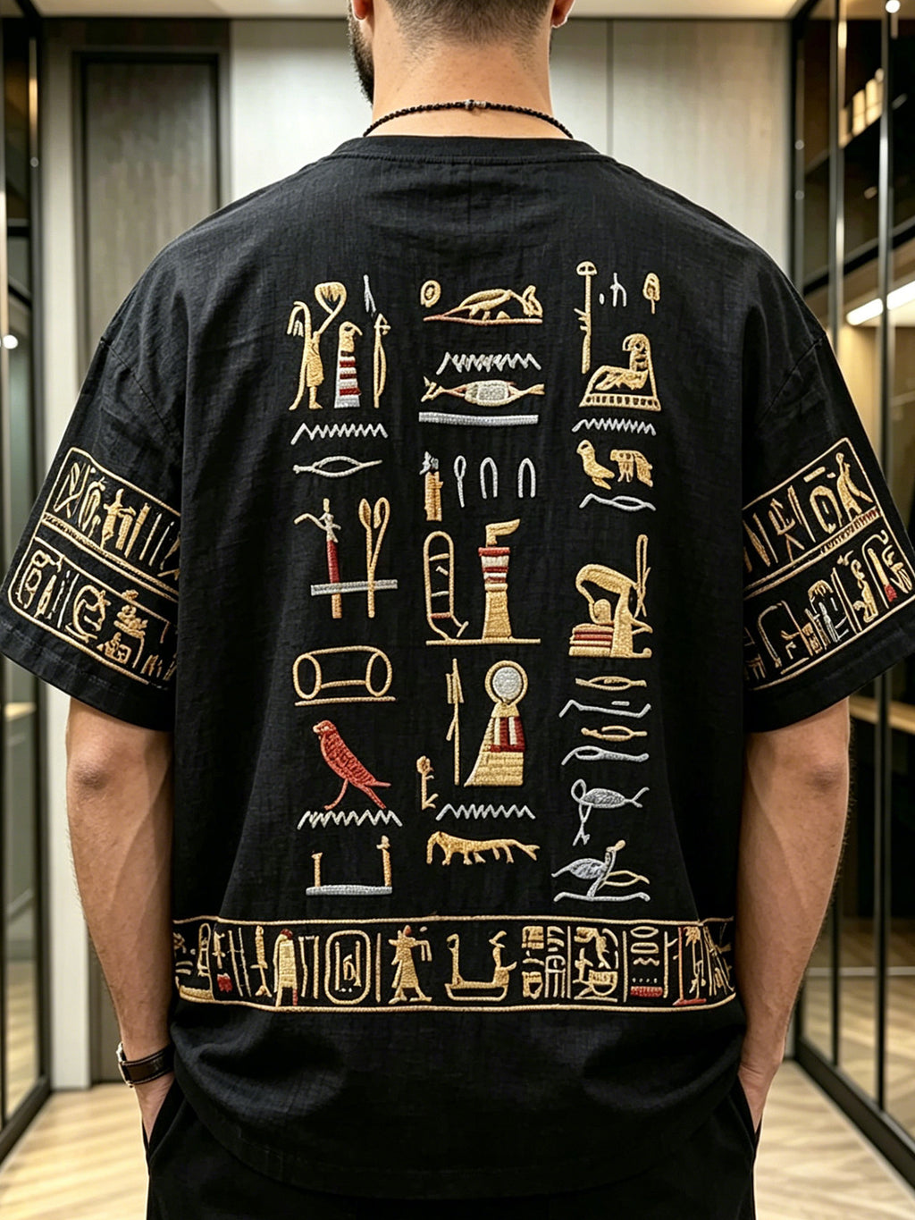 [Print Design - Not Textured] Street Retro Exotic Style Egyptian Hieroglyphic Theme Print Men'S T-Shirt, Breathable And Comfortable Summer Style, Fashionable Perfect Gift - Mixed colors