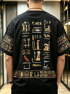 [Print Design - Not Textured] Street Retro Exotic Style Egyptian Hieroglyphic Theme Print Men'S T-Shirt, Breathable And Comfortable Summer Style, Fashionable Perfect Gift - Mixed colors