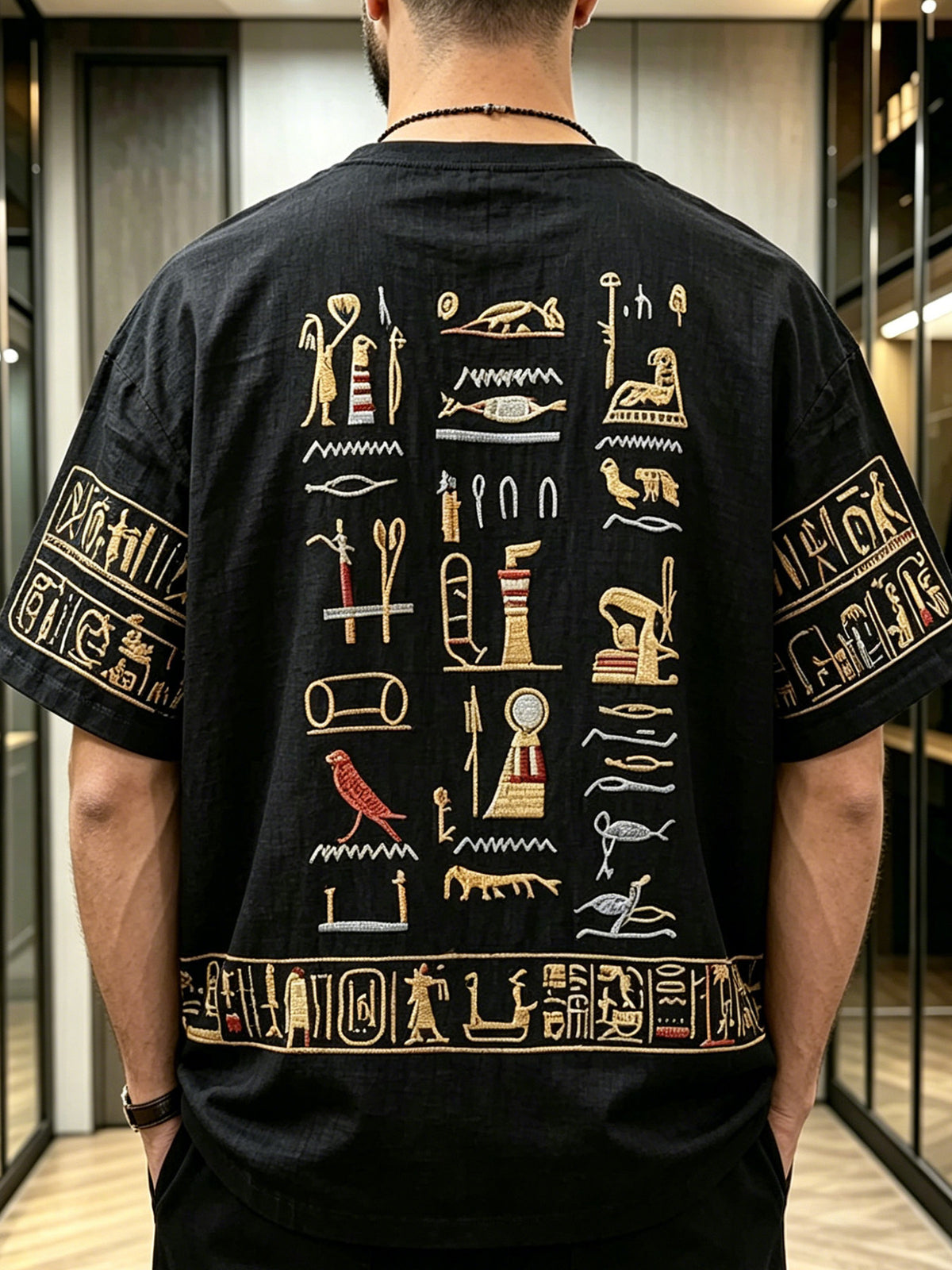 [Print Design - Not Textured] Street Retro Exotic Style Egyptian Hieroglyphic Theme Print Men'S T-Shirt, Breathable And Comfortable Summer Style, Fashionable Perfect Gift - Mixed colors