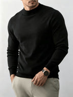 Autumn And Winter New High-End Slim Fit Half-High Collar Knit Long-Sleeve Top Suitable for Mature Men for Commuting, Business / Weekend Casual / Light Business Gatherings, Long-Sleeve Sweater, Mid-Aged Men'S Versatile Long-Sleeve Knit Sweater - Black