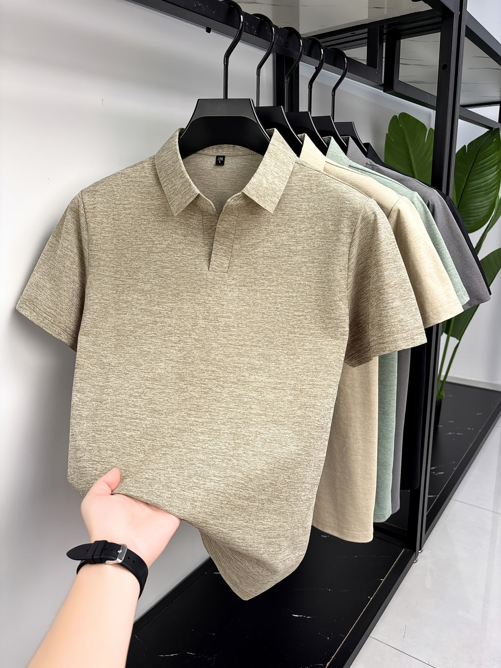 Minimalist Urban Short Sleeve Polo Shirt Breathable Daily Commute - Coffee Color