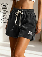 Women'S New Casual Corduroy Shorts, Waist Drawstring, Summer Thin Fashion Shorts Suitable for Daily Leisure, Wear - Black