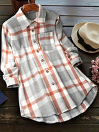 Fashion Women's Plaid Casual Shirt Jacket - Grey