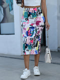 Elegant Graffiti Print Hip Skirt, Spring And Summer Casual Slim Skirt, Women'S Clothing - White