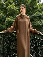 Plus Size - 1pc Women'S Hooded Double-Layer Abaya Dress, Casual Loose Breathable Prayer Robe, Suitable for Daily Wear Or Gifting - Khaki