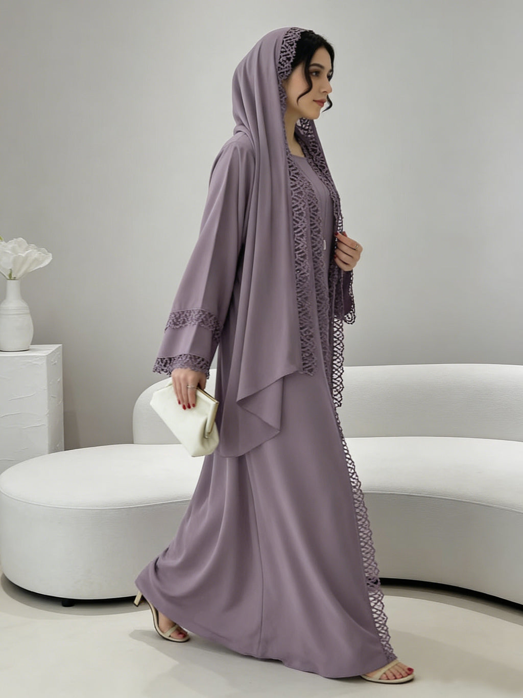 [Size UP for Regular Fit] Women's Spring/Summer Elegant Lace Patchwork Robe Dress 2pcs Set, Women's Elegant Outfit - Rose Brown