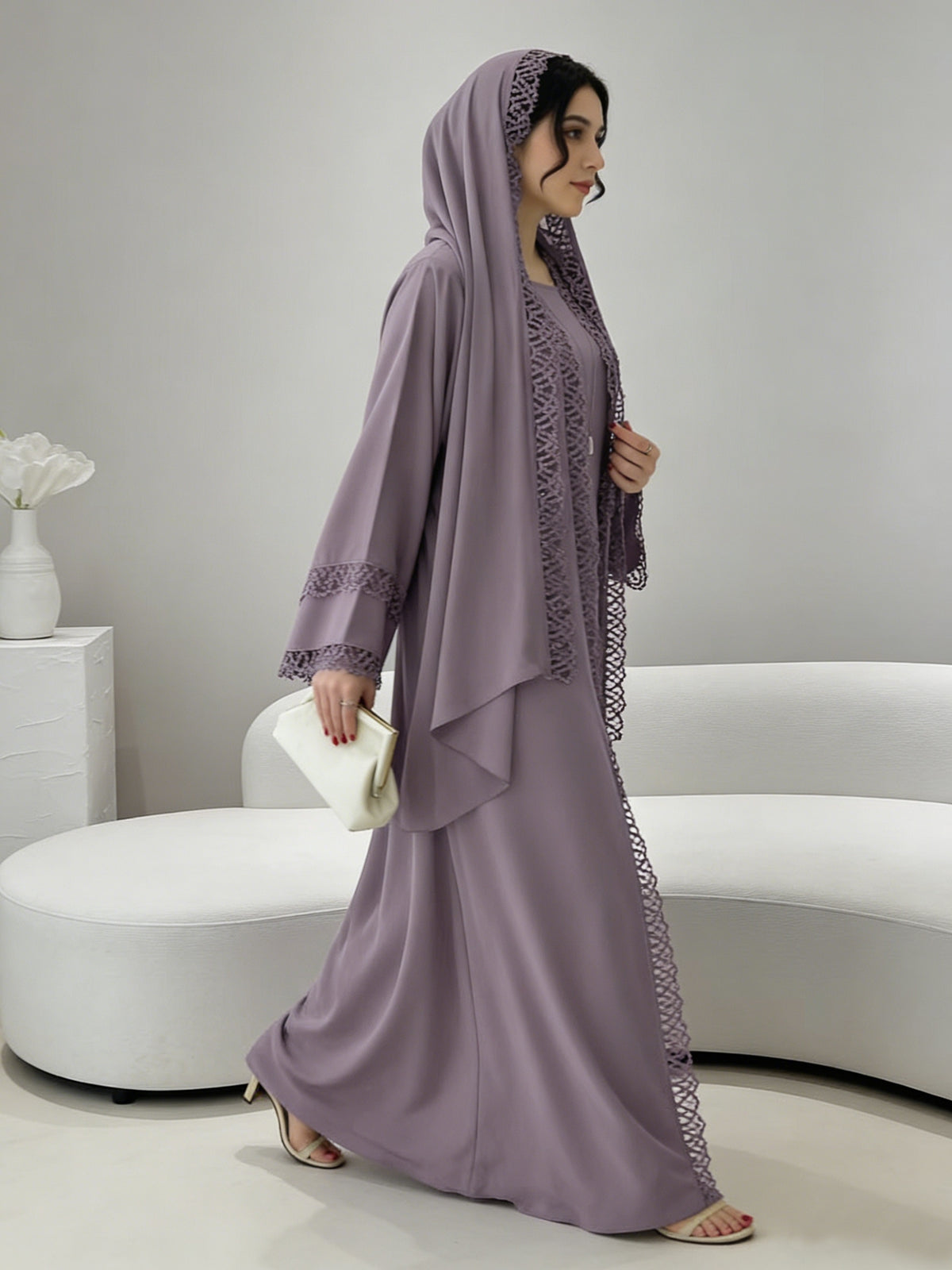 [Size UP for Regular Fit] Women's Spring/Summer Elegant Lace Patchwork Robe Dress 2pcs Set, Women's Elegant Outfit - Rose Brown