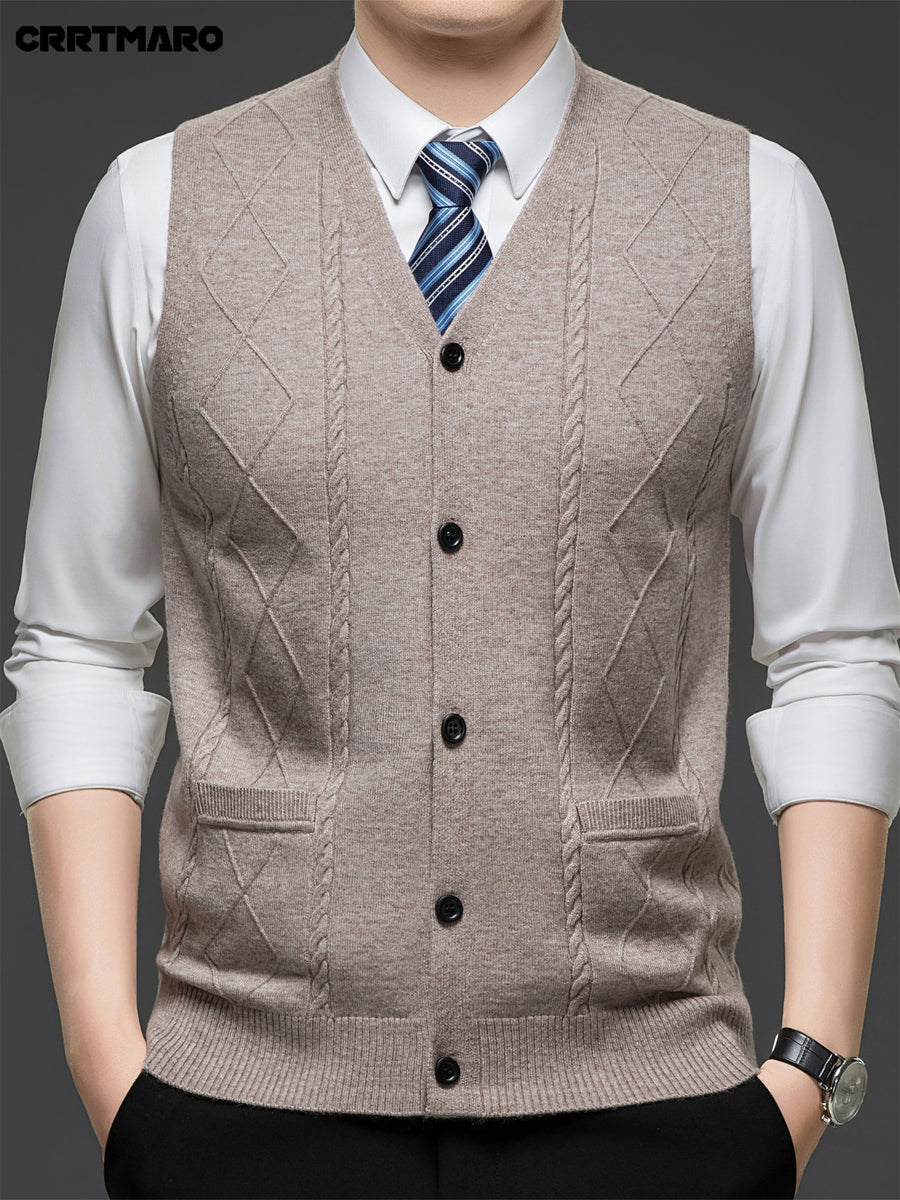 Men's Jacquard, Solid Color Knit Cardigan, Warm Casual Layering Top for Fall and Winter - Camel