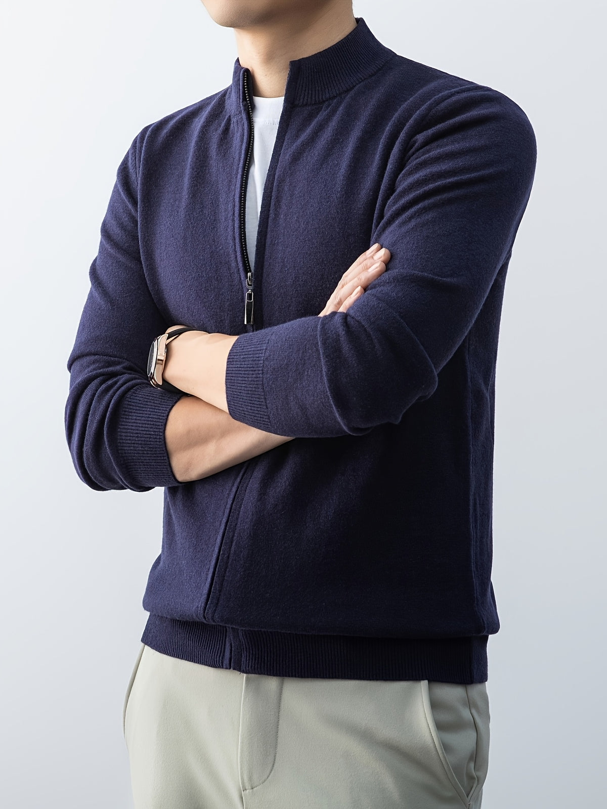 2025 New Christmas Gift Men's Zipper Knit Cardigan Jacket, Suitable for Outdoor Casual Gatherings, Wearable in Spring, Autumn, and Winter - Royal Blue