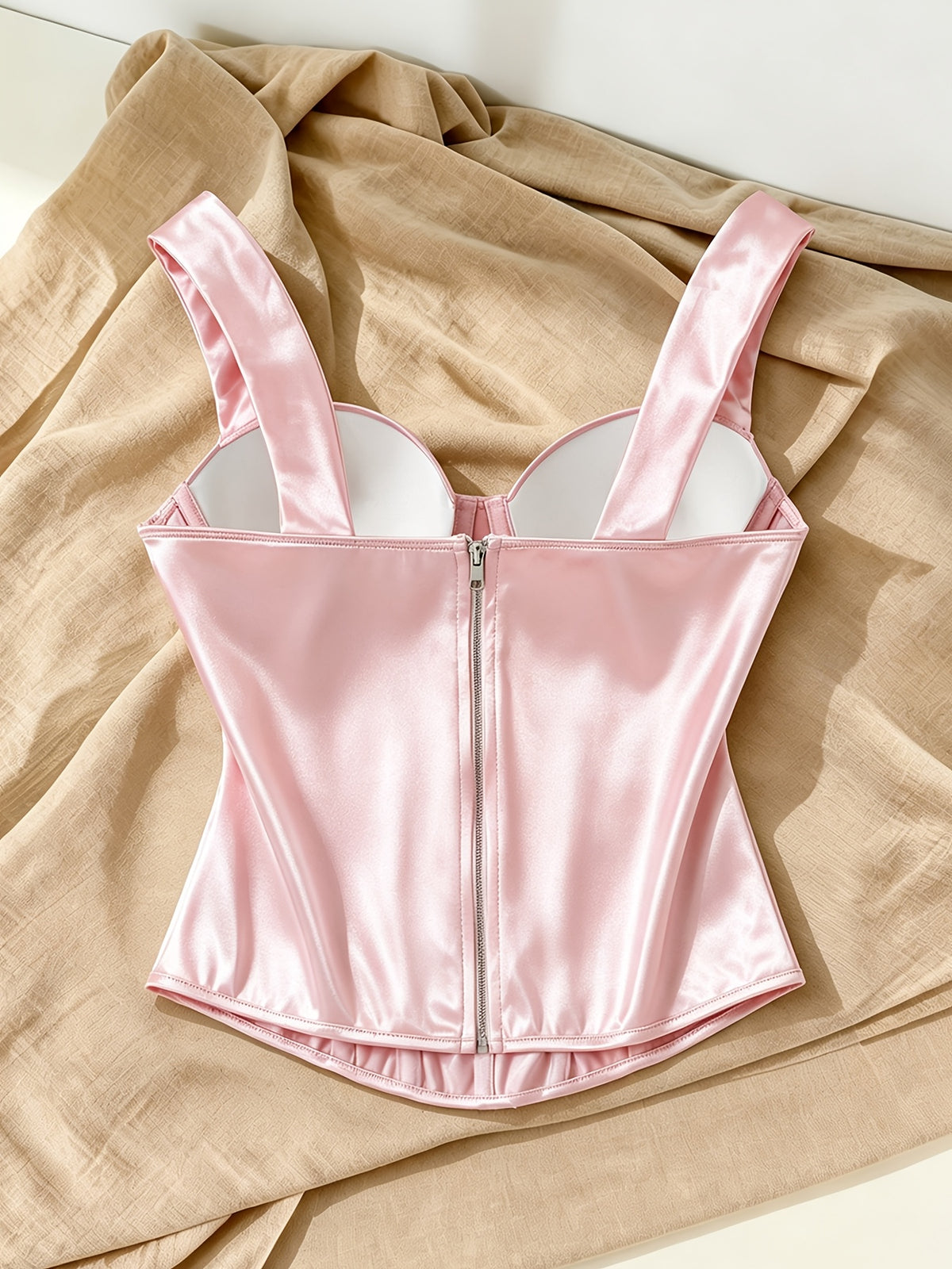 Summer Women's Elegant Bustier Top, Casual Satin Back Zipper Boned Slim Fit Camisole Top, Y2K Cute and Sexy Sleeveless Crop Top, New Vintage Luxury Body Shaping Corset, Women's Holiday Outfit, Suitable for Vacations, Parties, Weddings, Country Music - Pink