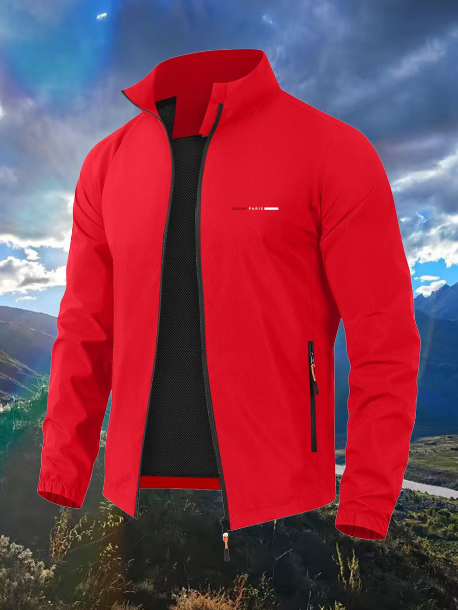 2026 New Men'S Outdoor Mountain Wind Sports Jacket, Lightweight Comfortable Ski Wear, High Quality, Fashionable Red And White Stripe Element Design, Suitable for Spring And Autumn Wear, Outdoor Sports Essential - Red