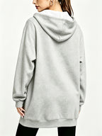 Women's Long Hooded Sweatshirt Jacket, Autumn/Winter Thick Hoodie, Versatile Loose Fit Casual Long Sleeve Zip-Up Cardigan Jacket - Grey