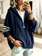 Plus Size - Women'S Casual Hooded Sweater Jacket with Zipper, Loose Fit Women'S Sweater Jacket, Suitable for Women with Beautiful Curves in Autumn And Winter, Suitable for Casual Wear, Commuting, And Cloud-Like Style - Navy Color