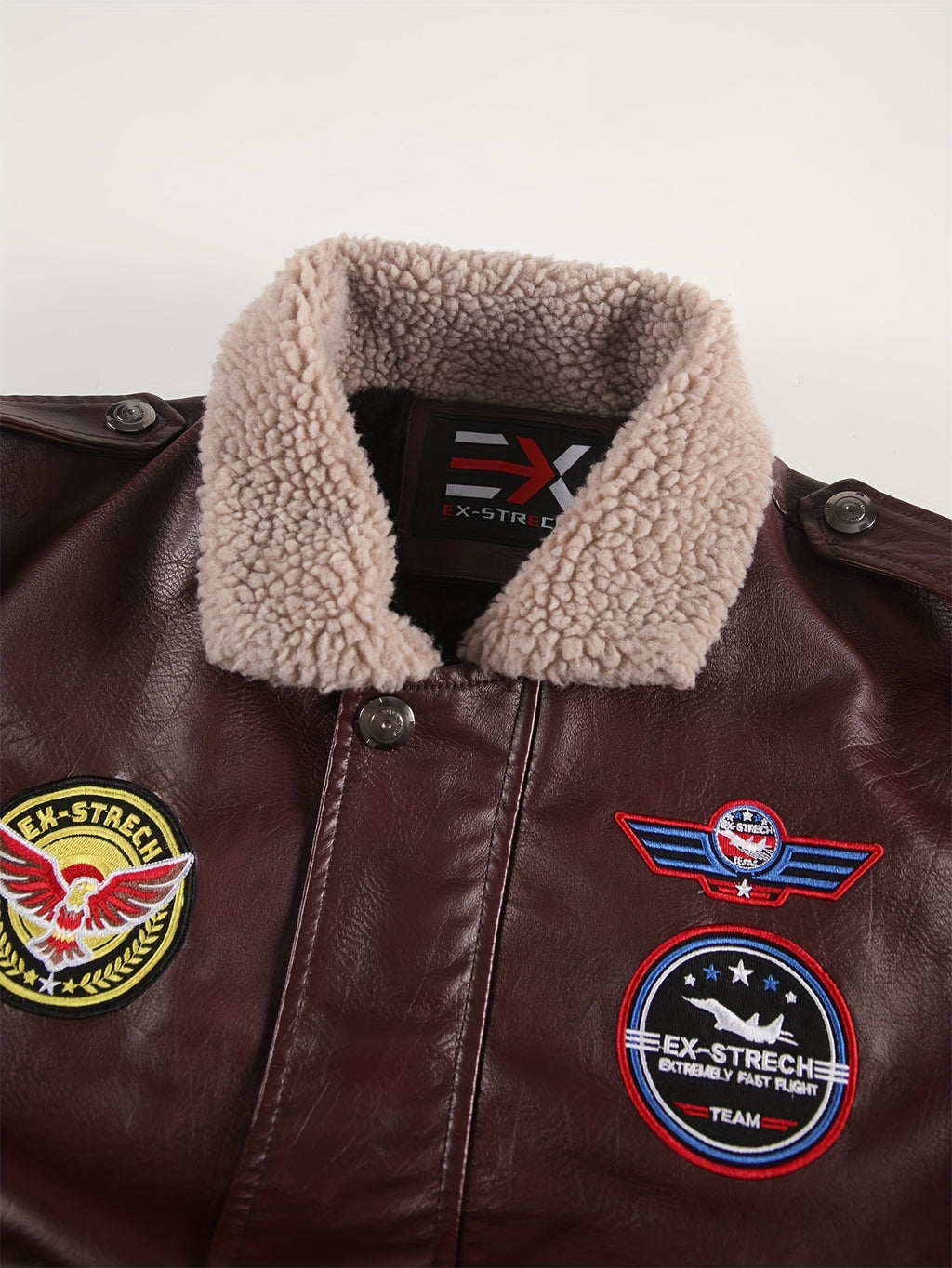 New Autumn and Winter PU Leather Jackets, Men's Motorcycle PU Leather Jackets, Trendy Youth Baseball Jackets, Embroidered PU Leather Jackets, Men's Thickened Winter Flight Jackets, Lapel Motorcycle Jackets, and Tops - Burgundy