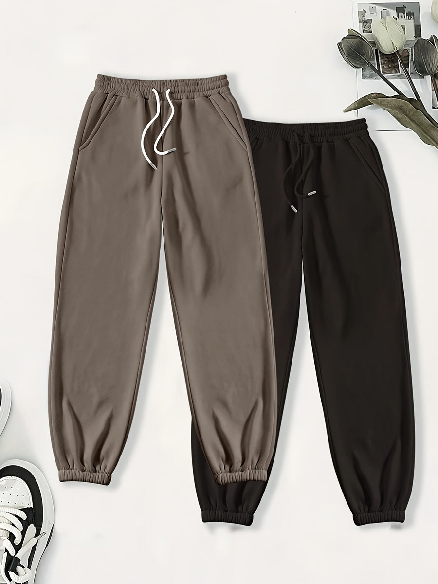2 Women'S Street Solid Color Comfortable Loose Pants with Elastic Waist Drawstring Jogging Pants, Women'S Wear - Mixed Color 1