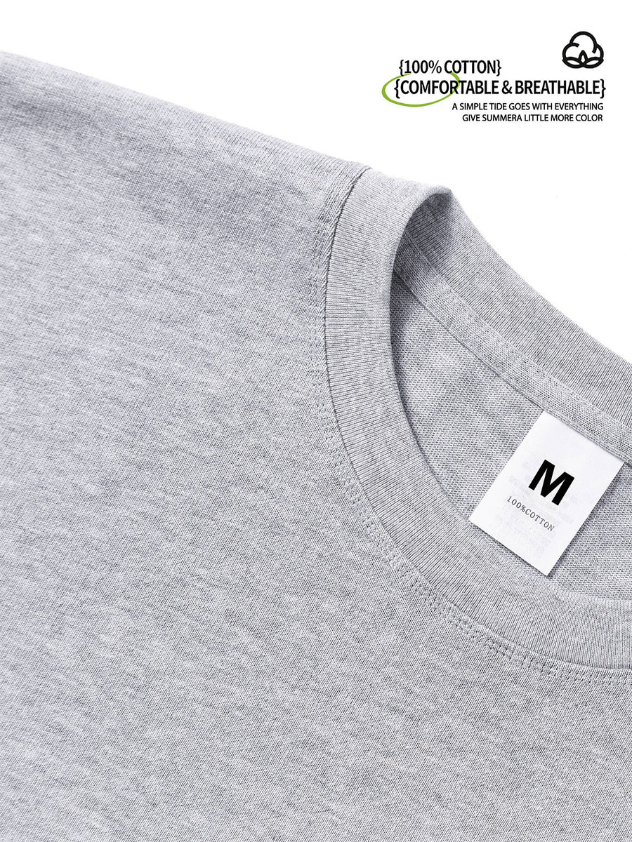 Men's Loose Fit T-Shirt with Minimalist Red Circular Back Print, Short Sleeve, 100% Pure Cotton, 240g Versatile Short Sleeve, Unique Pattern, Thick Fabric, Sweat-Absorbent and Breathable, Comfortable Inner Layer Casual Top, Daily Streetwear - Grey