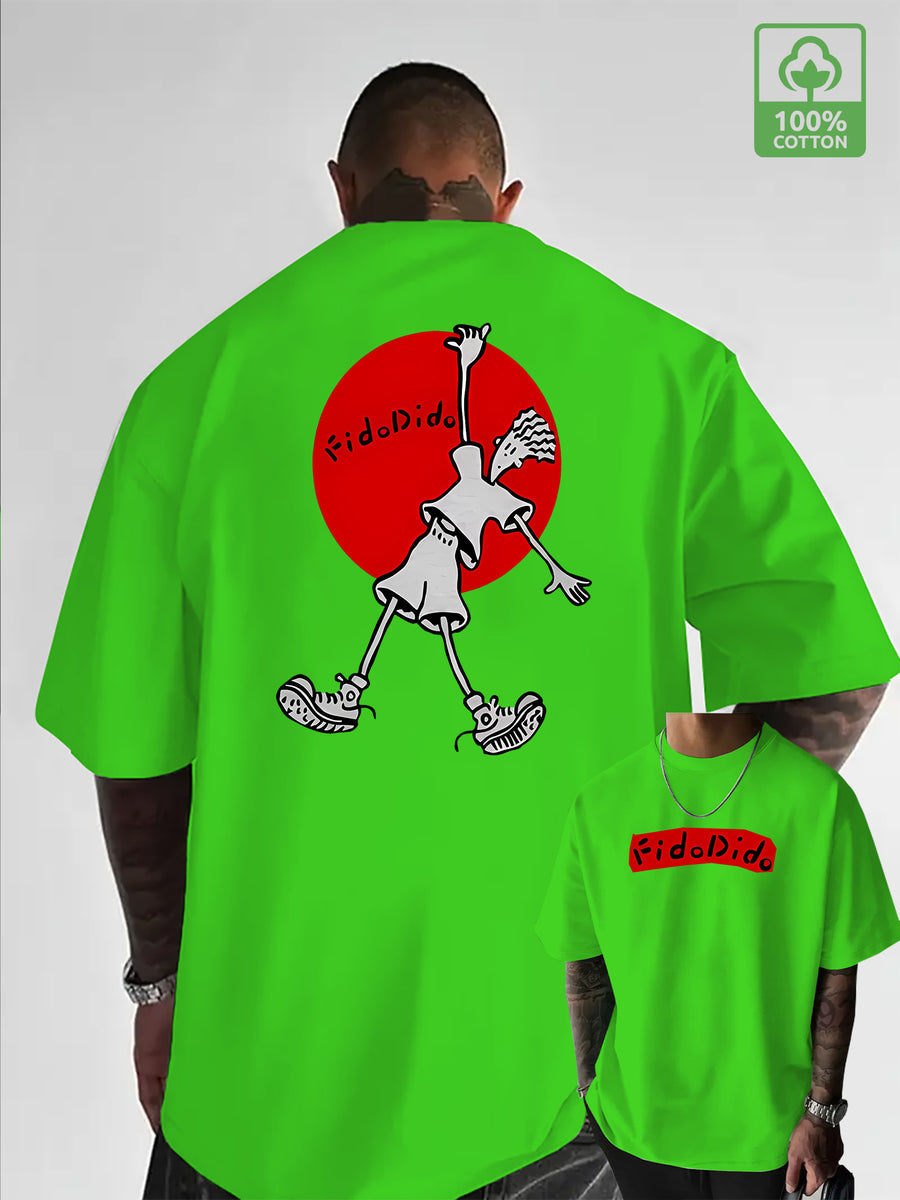 Cartoon French Fries for Man Simple Letter Creative Print Heavyweight Cool and Handsome 100% Pure Cotton Men's Short Sleeve T-Shirt, New Casual Daily Fashion Loose Fit Crew Neck Men's Apparel - Grass Green