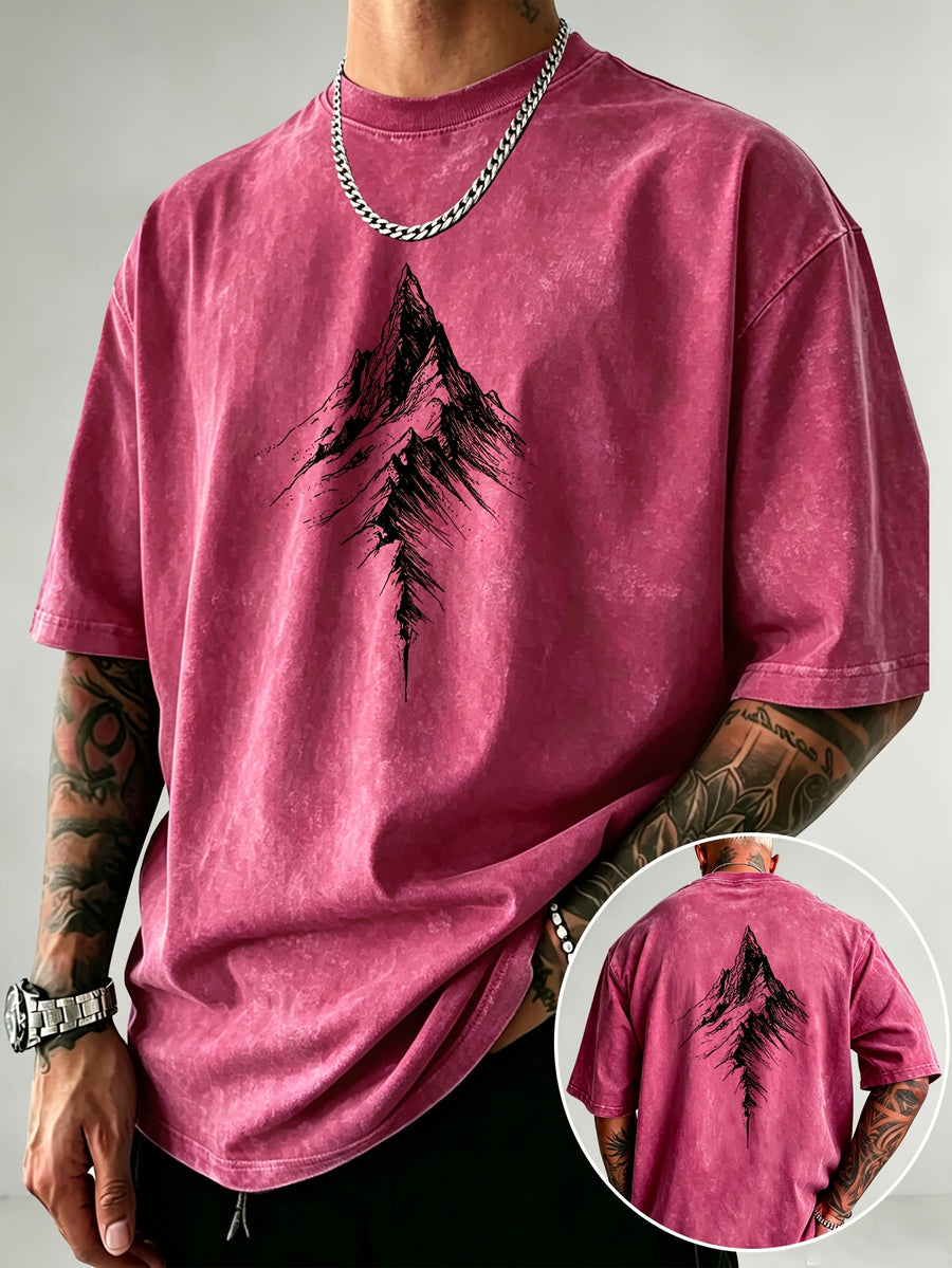 Men'S Heavyweight Distressed T-Shirt Washed Acid Wash Graphic Tee Vintage Aesthetic Streetwear Pure Breathable Comfort High Street Style Minimalist Casual Gym Workout Short Sleeve Essential Undershirt 2026 Summer New - Rose Red