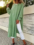 Plus Size, Targeted Development of Fashion Split Mid-length Dresses, Long-sleeved Hooded Dresses, Casual Dropped Shoulder Styles, and New Autumn-winter Long-sleeved Open-front Dresses - Yellow-green