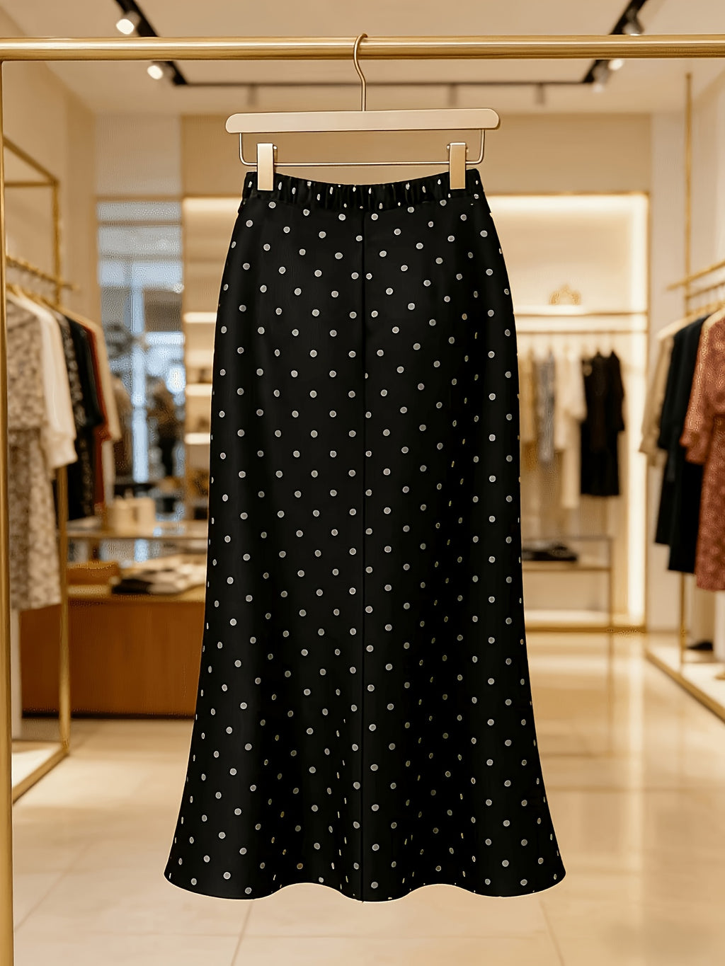 French-Style Polka Dot Mermaid Skirt for Women, High-Waist Hip-Covering 9-Inch Hem Skirt, Spring/Summer Commuter Flowy Long Skirt - Black