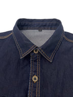 Men's Long-Sleeve Denim Shirt, New Arrival, Tough Guy Workwear Style, Double Chest Pocket Design, Versatile for Daily/Outdoor Wear, Navy Blue Denim Shirt, Handmade Shirt for Men - Navy Color
