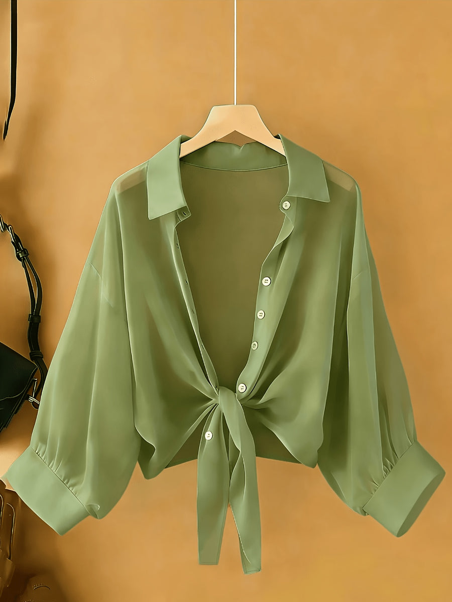 New Batwing Cardigan Short Casual Chiffon Shawl, Sunscreen Breathable Solid Color Women'S Shirt - Olive Green