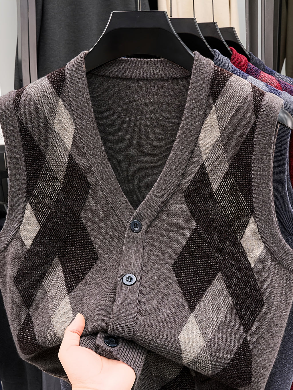 Men's Business Casual Button-Up Knit Sweater Vest - Camel