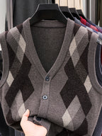 Men's Business Casual Button-Up Knit Sweater Vest - Camel